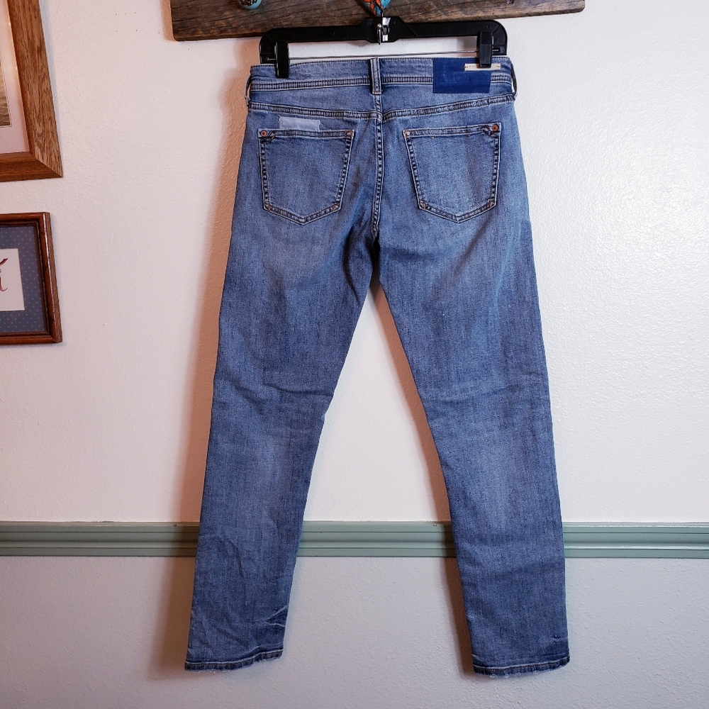Pilcro & The Letterpress Slim Boyfriend Womens Jeans 26 Blue Patched Medium Rise - Picture 3 of 16
